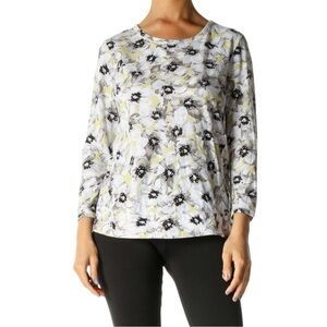 J. Jill White Floral Print All Day Wear Top Size M